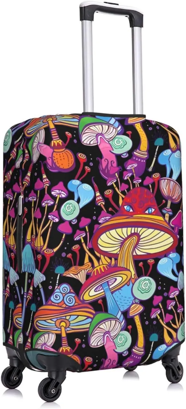 Travel Luggage Cover Suitcase Elastic Washable Stretch Abstract Doodle Mushrooms Suitcase Protector Bag,Anti-Scratch Dust-Proof Double-Sided Baggage Covers For Wheeled Suitcase Kid Adult