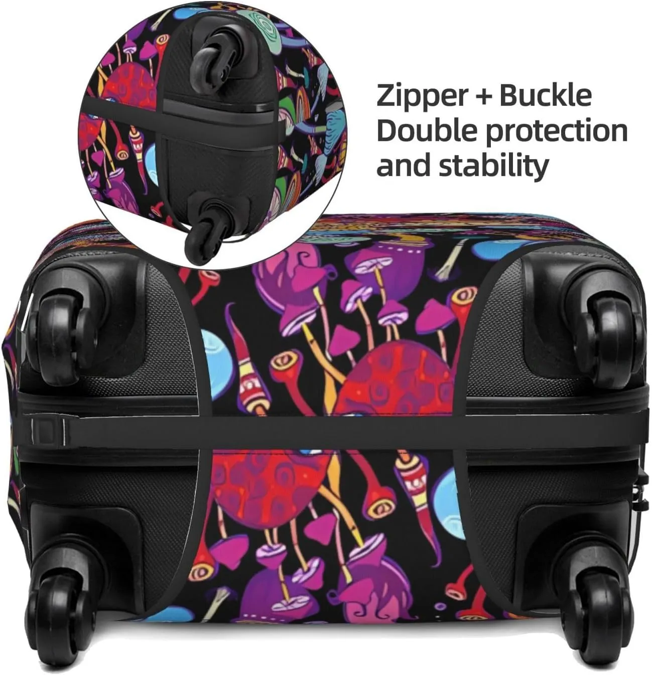 Travel Luggage Cover Suitcase Elastic Washable Stretch Abstract Doodle Mushrooms Suitcase Protector Bag,Anti-Scratch Dust-Proof Double-Sided Baggage Covers For Wheeled Suitcase Kid Adult
