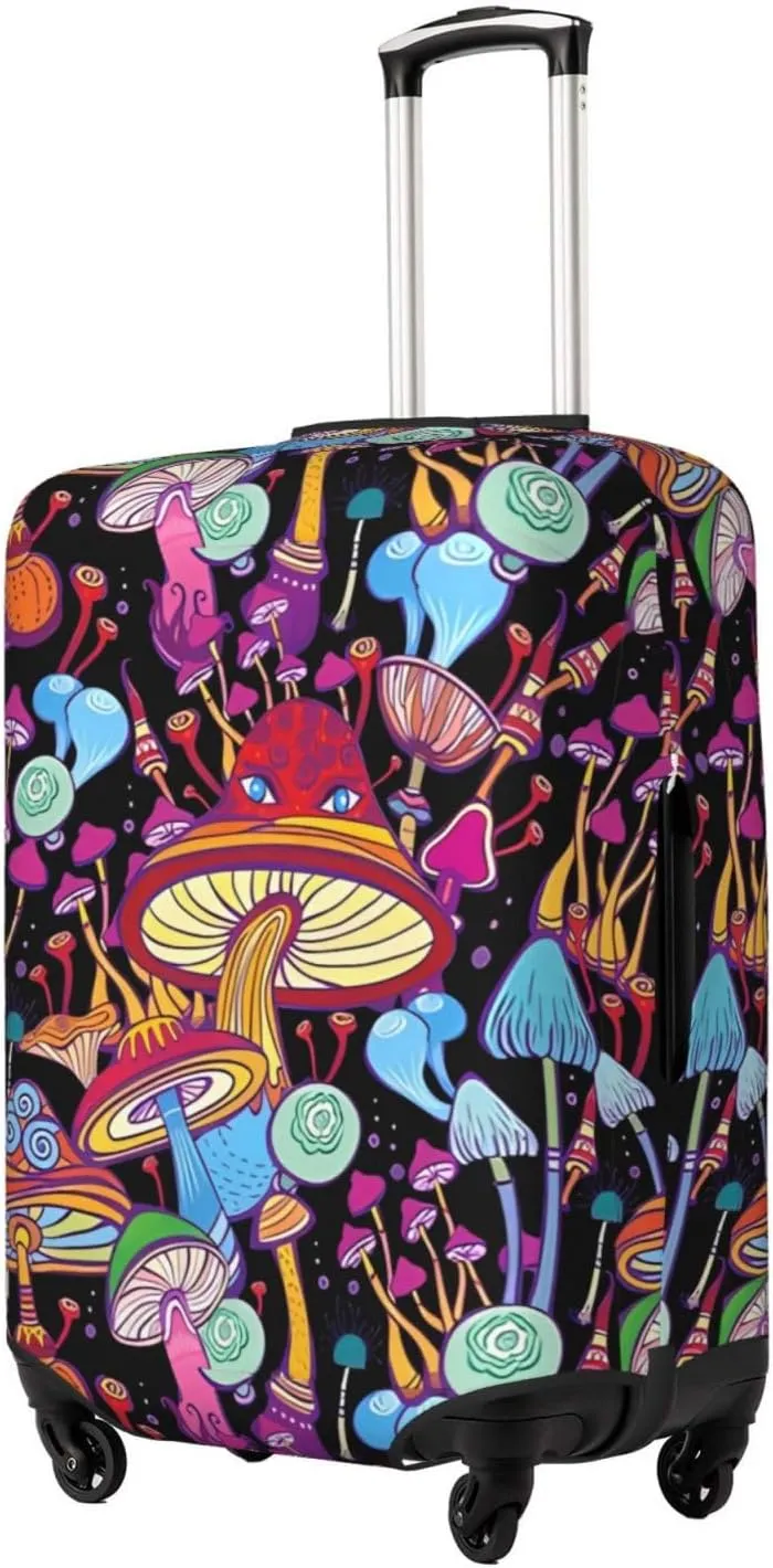 Travel Luggage Cover Suitcase Elastic Washable Stretch Abstract Doodle Mushrooms Suitcase Protector Bag,Anti-Scratch Dust-Proof Double-Sided Baggage Covers For Wheeled Suitcase Kid Adult