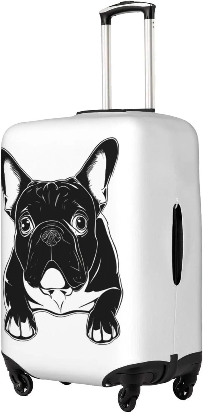 Travel Luggage Cover Suitcase Elastic Washable Stretch Adorable French Bulldog Suitcase Protector Bag,Anti-Scratch Spandex Double-Sided Baggage Covers For Wheeled Suitcase Kid Adult