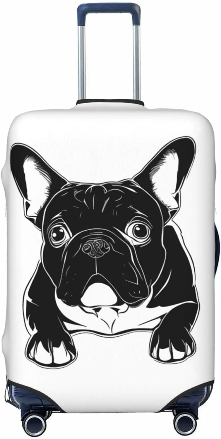 Travel Luggage Cover Suitcase Elastic Washable Stretch Adorable French Bulldog Suitcase Protector Bag,Anti-Scratch Spandex Double-Sided Baggage Covers For Wheeled Suitcase Kid Adult