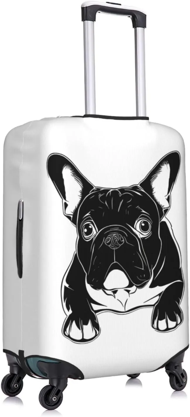 Travel Luggage Cover Suitcase Elastic Washable Stretch Adorable French Bulldog Suitcase Protector Bag,Anti-Scratch Spandex Double-Sided Baggage Covers For Wheeled Suitcase Kid Adult