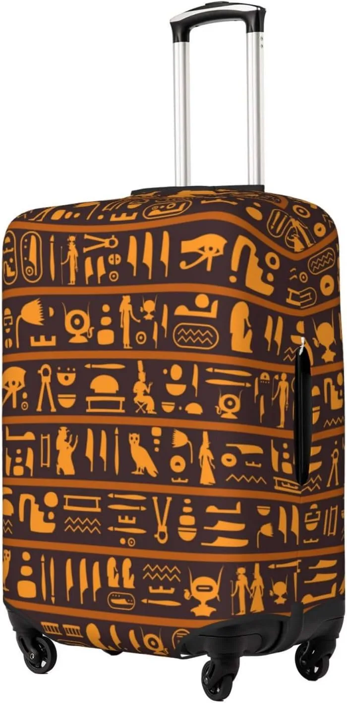 Travel Luggage Cover Suitcase Elastic Washable Stretch Ancient Egyptian Hieroglyphs Suitcase Protector Bag,Anti-Scratch Spandex Double-Sided Baggage Covers For Wheeled Suitcase Kid Adult