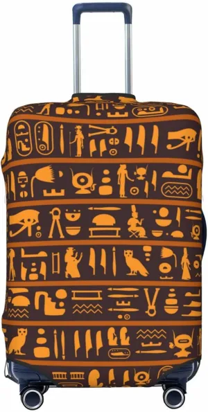 Travel Luggage Cover Suitcase Elastic Washable Stretch Ancient Egyptian Hieroglyphs Suitcase Protector Bag,Anti-Scratch Spandex Double-Sided Baggage Covers For Wheeled Suitcase Kid Adult