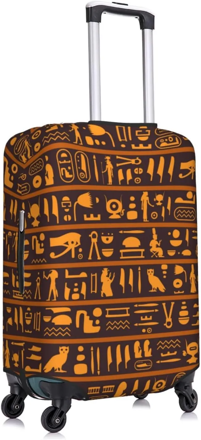 Travel Luggage Cover Suitcase Elastic Washable Stretch Ancient Egyptian Hieroglyphs Suitcase Protector Bag,Anti-Scratch Spandex Double-Sided Baggage Covers For Wheeled Suitcase Kid Adult