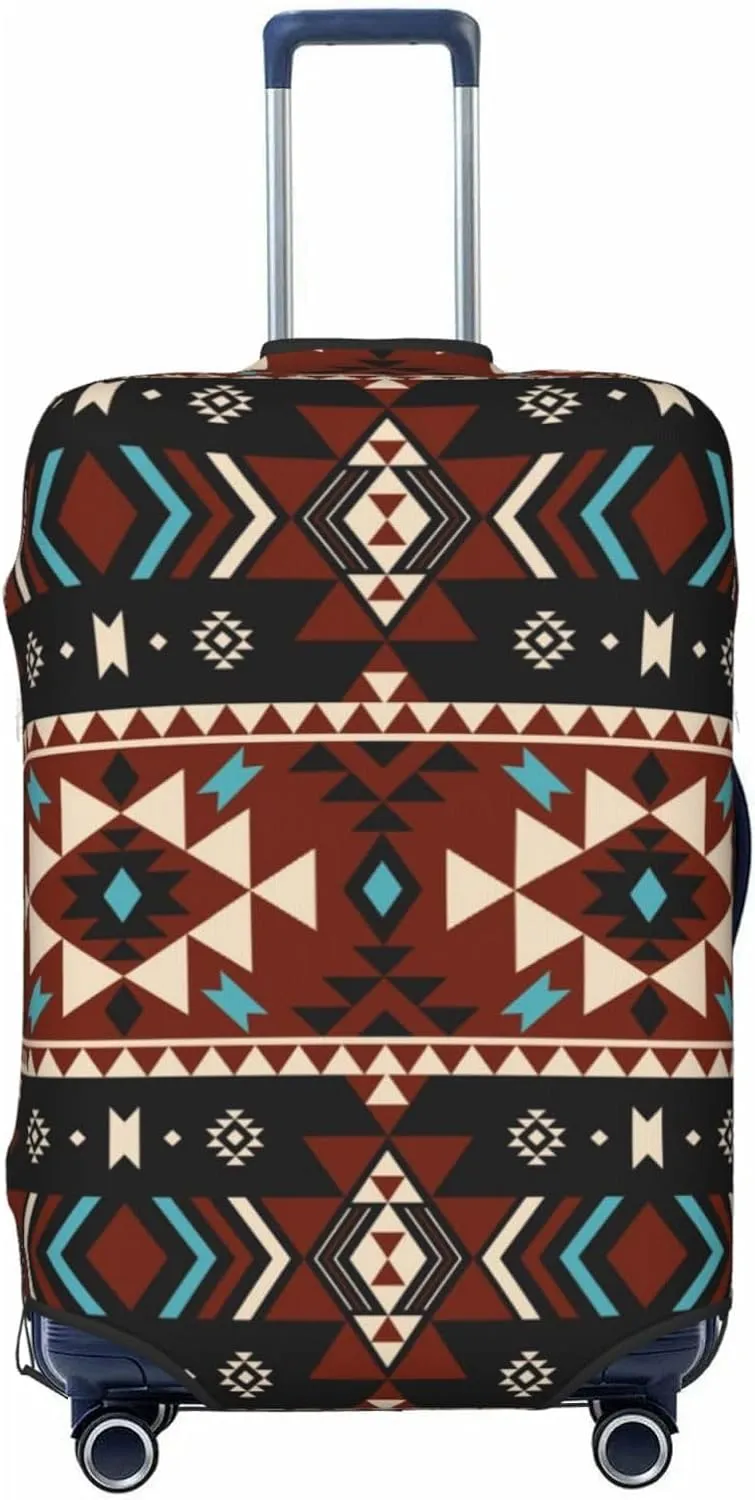 Travel Luggage Cover Suitcase Elastic Washable Stretch Aztec Geometric Boho Ethnic Tribal Suitcase Protector Bag,Anti-Scratch Spandex With Zipper Closure Baggage Covers For Wheeled Suitcase Kid Adult