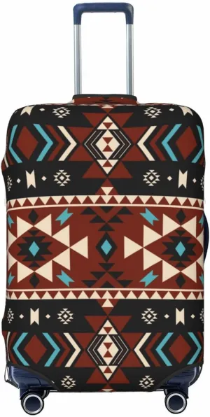Travel Luggage Cover Suitcase Elastic Washable Stretch Aztec Geometric Boho Ethnic Tribal Suitcase Protector Bag,Anti-Scratch Spandex With Zipper Closure Baggage Covers For Wheeled Suitcase Kid Adult