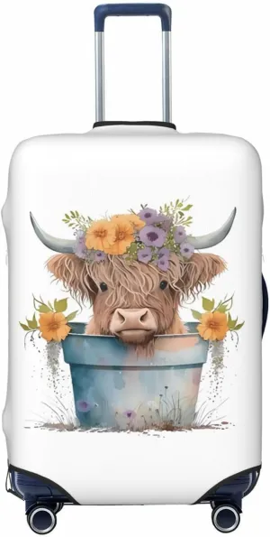 Travel Luggage Cover Suitcase Elastic Washable Stretch Baby Highland Cow White Suitcase Protector Bag,Anti-Scratch Spandex With Zipper Closure Baggage Covers For Wheeled Suitcase Kid Adult,Medium