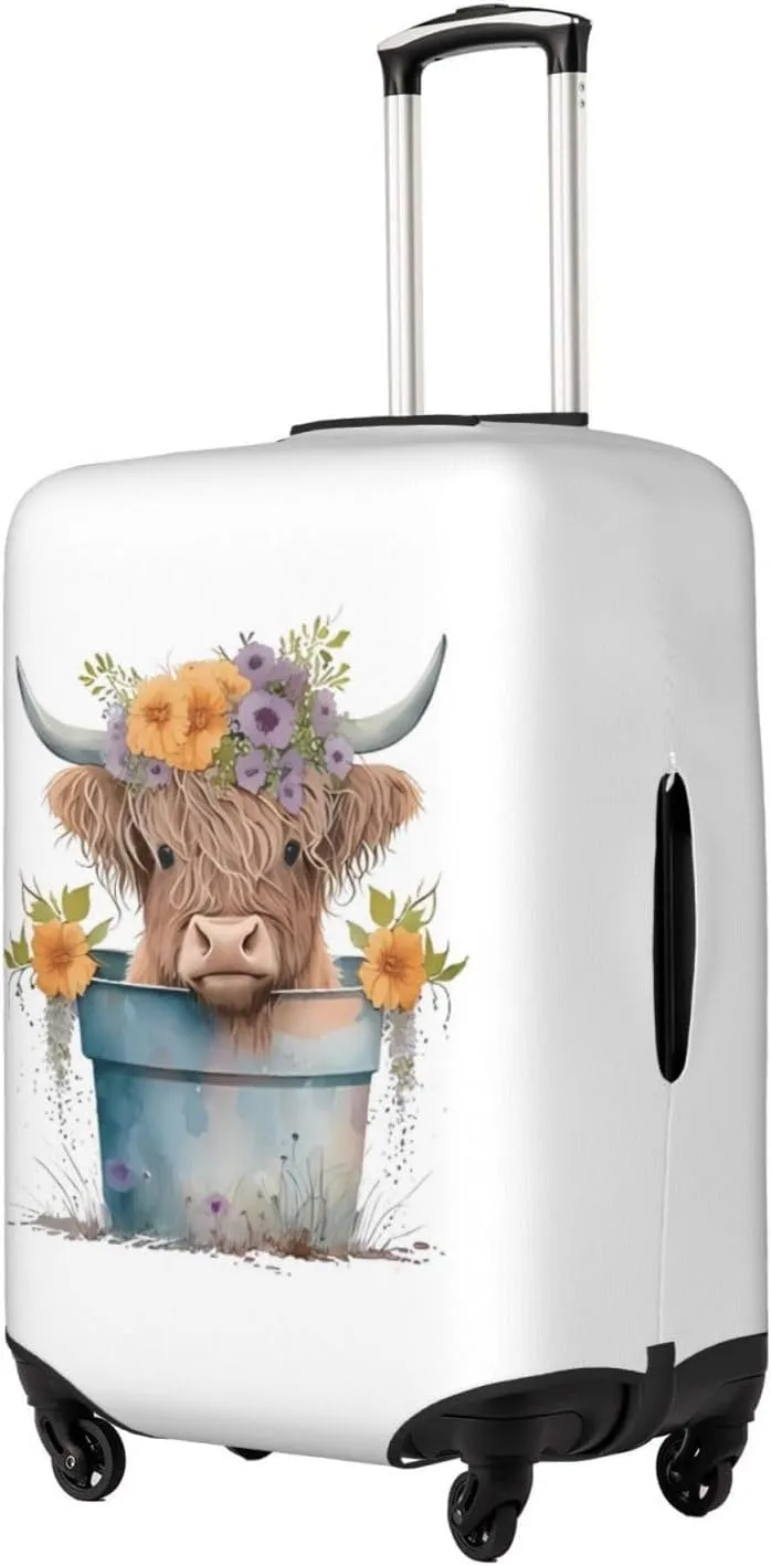 Travel Luggage Cover Suitcase Elastic Washable Stretch Baby Highland Cow White Suitcase Protector Bag,Anti-Scratch Spandex With Zipper Closure Baggage Covers For Wheeled Suitcase Kid Adult,Medium