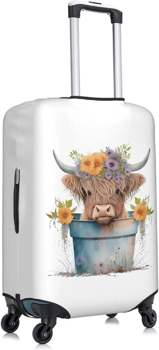 Travel Luggage Cover Suitcase Elastic Washable Stretch Baby Highland Cow White Suitcase Protector Bag,Anti-Scratch Spandex With Zipper Closure Baggage Covers For Wheeled Suitcase Kid Adult,Medium