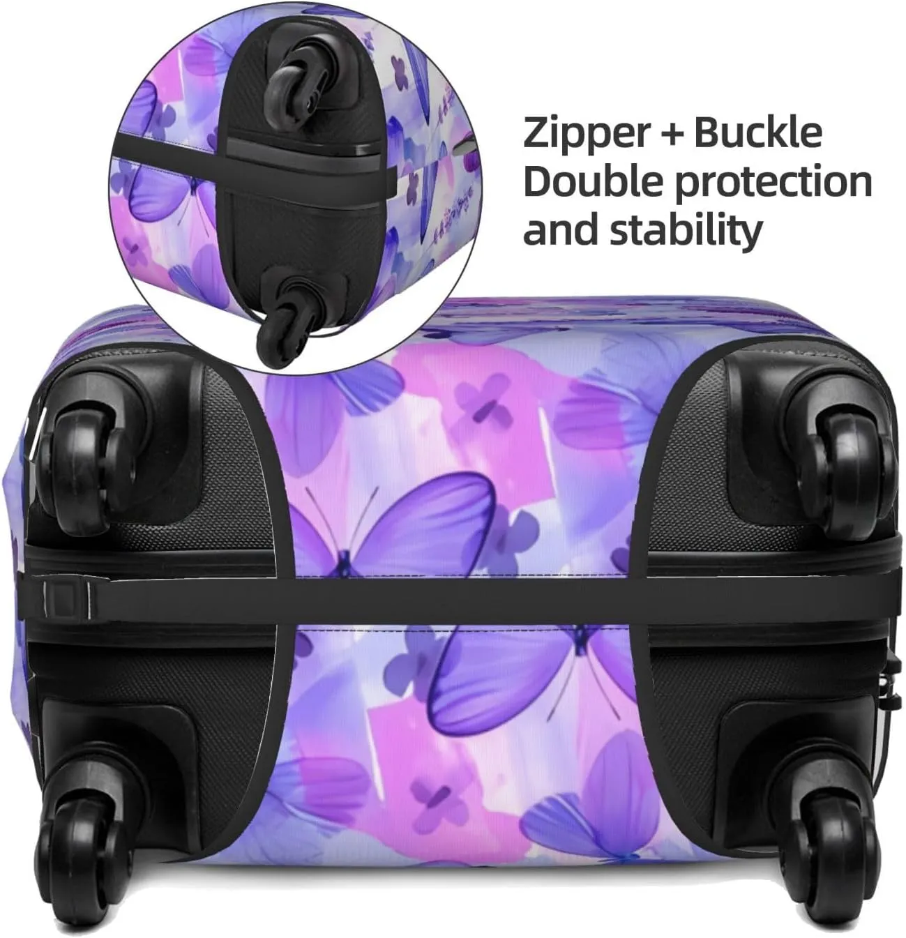 Travel Luggage Cover Suitcase Elastic Washable Stretch Blue Purple Butterflies Suitcase Protector Bag,Anti-Scratch Spandex Double-Sided Baggage Covers For Wheeled Suitcase Kid Adult