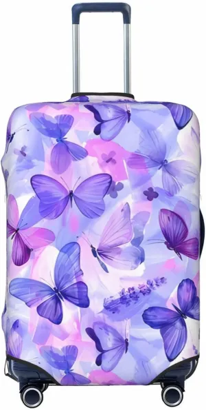 Travel Luggage Cover Suitcase Elastic Washable Stretch Blue Purple Butterflies Suitcase Protector Bag,Anti-Scratch Spandex Double-Sided Baggage Covers For Wheeled Suitcase Kid Adult