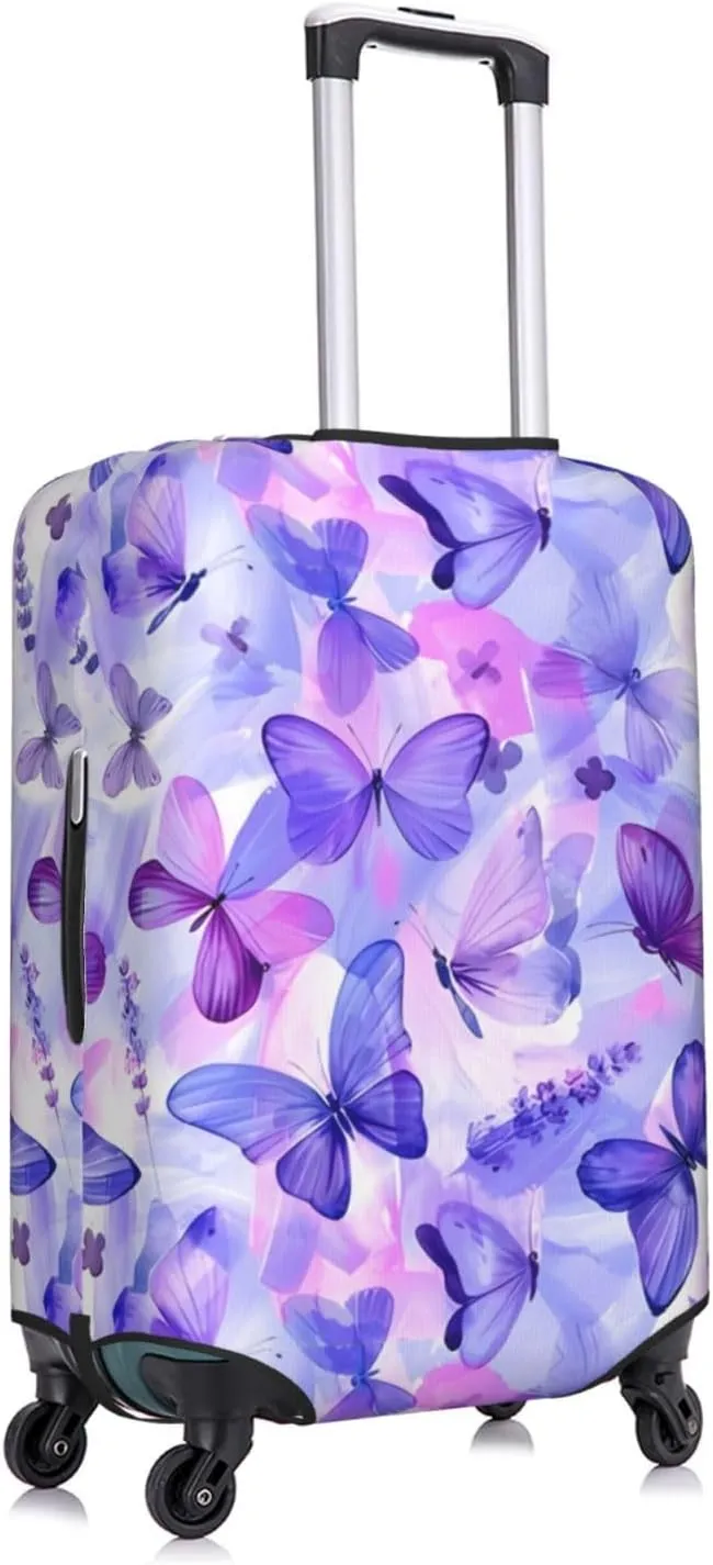 Travel Luggage Cover Suitcase Elastic Washable Stretch Blue Purple Butterflies Suitcase Protector Bag,Anti-Scratch Spandex Double-Sided Baggage Covers For Wheeled Suitcase Kid Adult