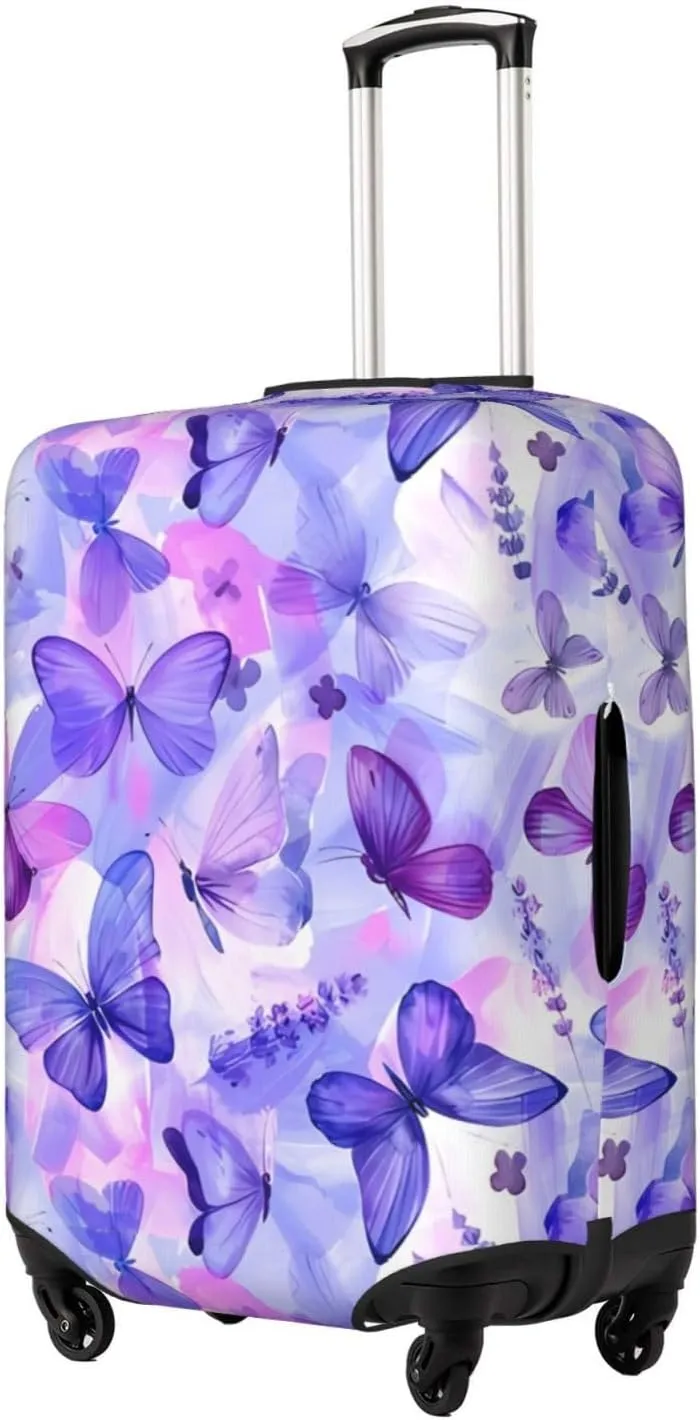Travel Luggage Cover Suitcase Elastic Washable Stretch Blue Purple Butterflies Suitcase Protector Bag,Anti-Scratch Spandex Double-Sided Baggage Covers For Wheeled Suitcase Kid Adult