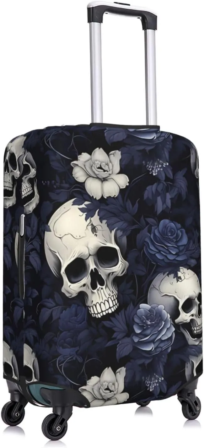 Travel Luggage Cover Suitcase Elastic Washable Stretch Boho Rose Flowers Skulls Floral Suitcase Protector Bag,Anti-Scratch Spandex Double-Sided Baggage Covers For Wheeled Suitcase Kid Adult