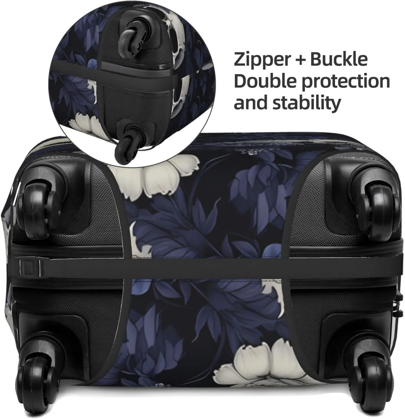 Travel Luggage Cover Suitcase Elastic Washable Stretch Boho Rose Flowers Skulls Floral Suitcase Protector Bag,Anti-Scratch Spandex Double-Sided Baggage Covers For Wheeled Suitcase Kid Adult