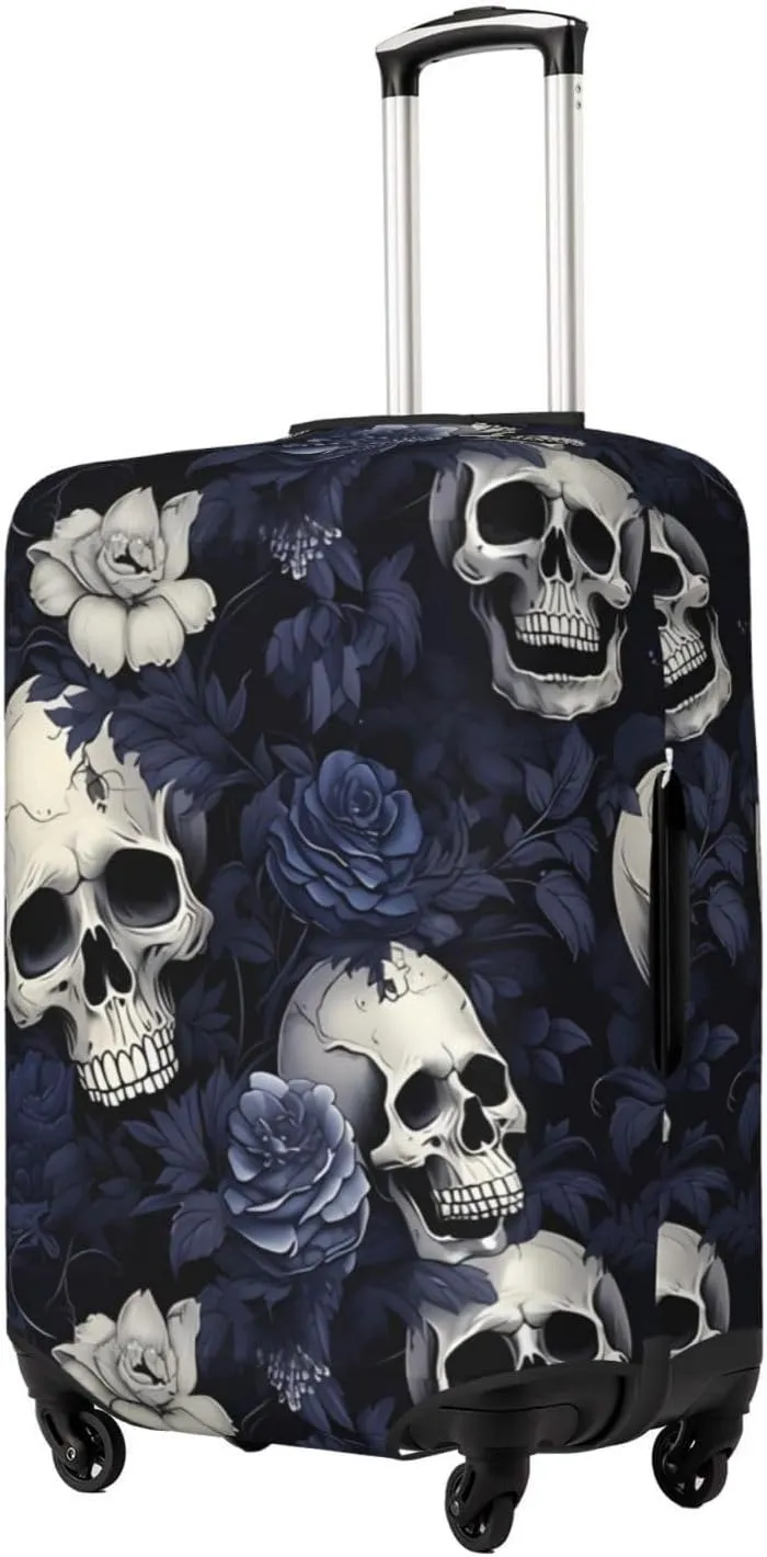 Travel Luggage Cover Suitcase Elastic Washable Stretch Boho Rose Flowers Skulls Floral Suitcase Protector Bag,Anti-Scratch Spandex Double-Sided Baggage Covers For Wheeled Suitcase Kid Adult