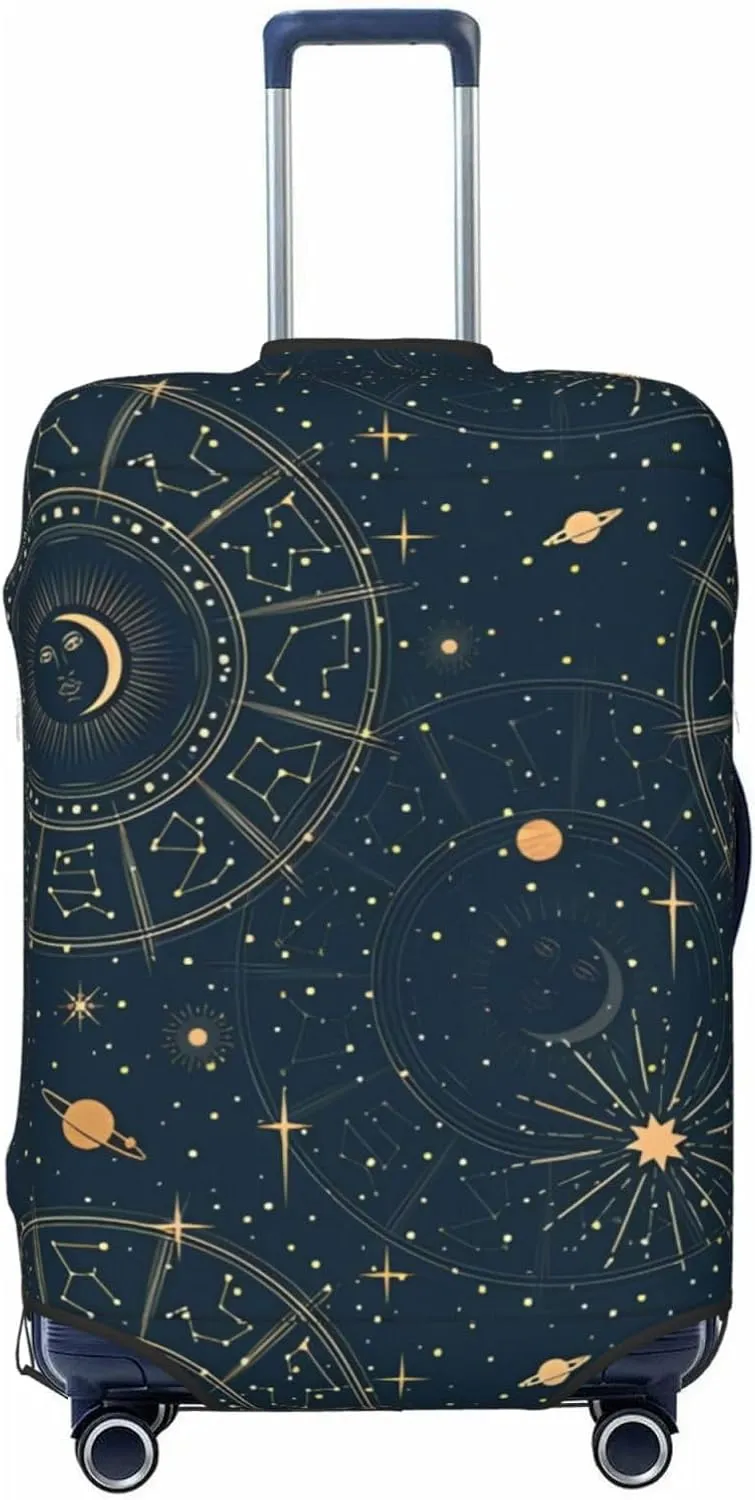 Travel Luggage Cover Suitcase Elastic Washable Stretch Boho Sun Moon Planets Astrology Suitcase Protector Bag,Anti-Scratch Dust-Proof With Zipper Closure Baggage Covers For Wheeled Suitcase Kid Adult
