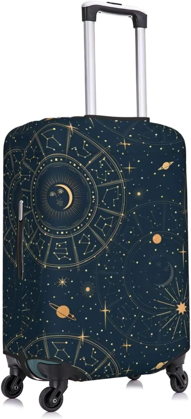 Travel Luggage Cover Suitcase Elastic Washable Stretch Boho Sun Moon Planets Astrology Suitcase Protector Bag,Anti-Scratch Dust-Proof With Zipper Closure Baggage Covers For Wheeled Suitcase Kid Adult