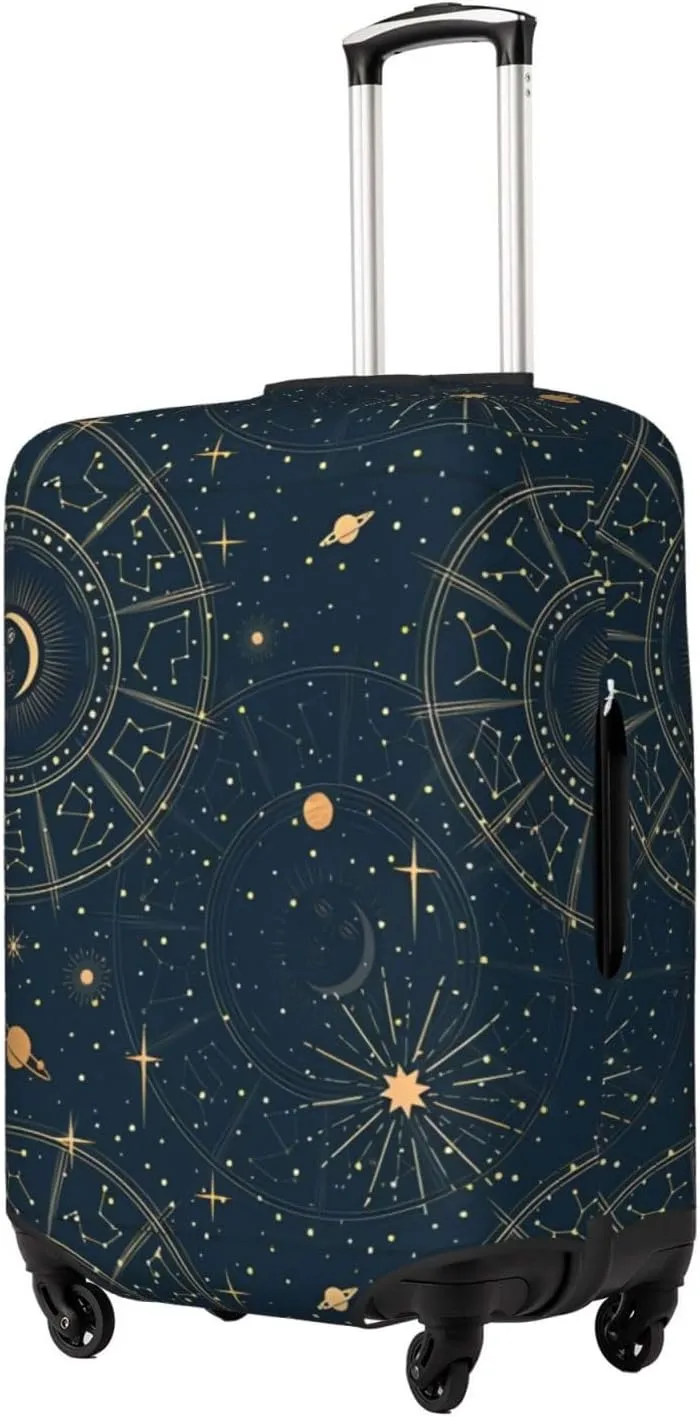 Travel Luggage Cover Suitcase Elastic Washable Stretch Boho Sun Moon Planets Astrology Suitcase Protector Bag,Anti-Scratch Dust-Proof With Zipper Closure Baggage Covers For Wheeled Suitcase Kid Adult
