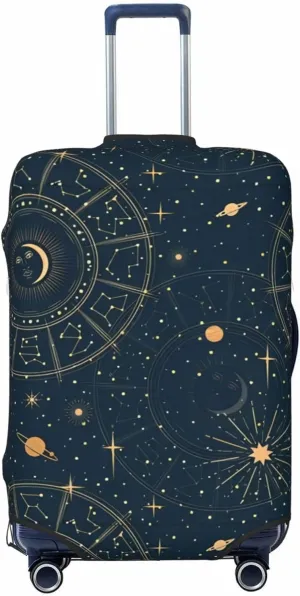 Travel Luggage Cover Suitcase Elastic Washable Stretch Boho Sun Moon Planets Astrology Suitcase Protector Bag,Anti-Scratch Dust-Proof With Zipper Closure Baggage Covers For Wheeled Suitcase Kid Adult