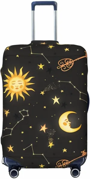 Travel Luggage Cover Suitcase Elastic Washable Stretch Boho Sun Moon Stars Constellations Suitcase Protector Bag,Anti-Scratch Spandex Double-Sided Baggage Covers For Wheeled Suitcase Kid Adult