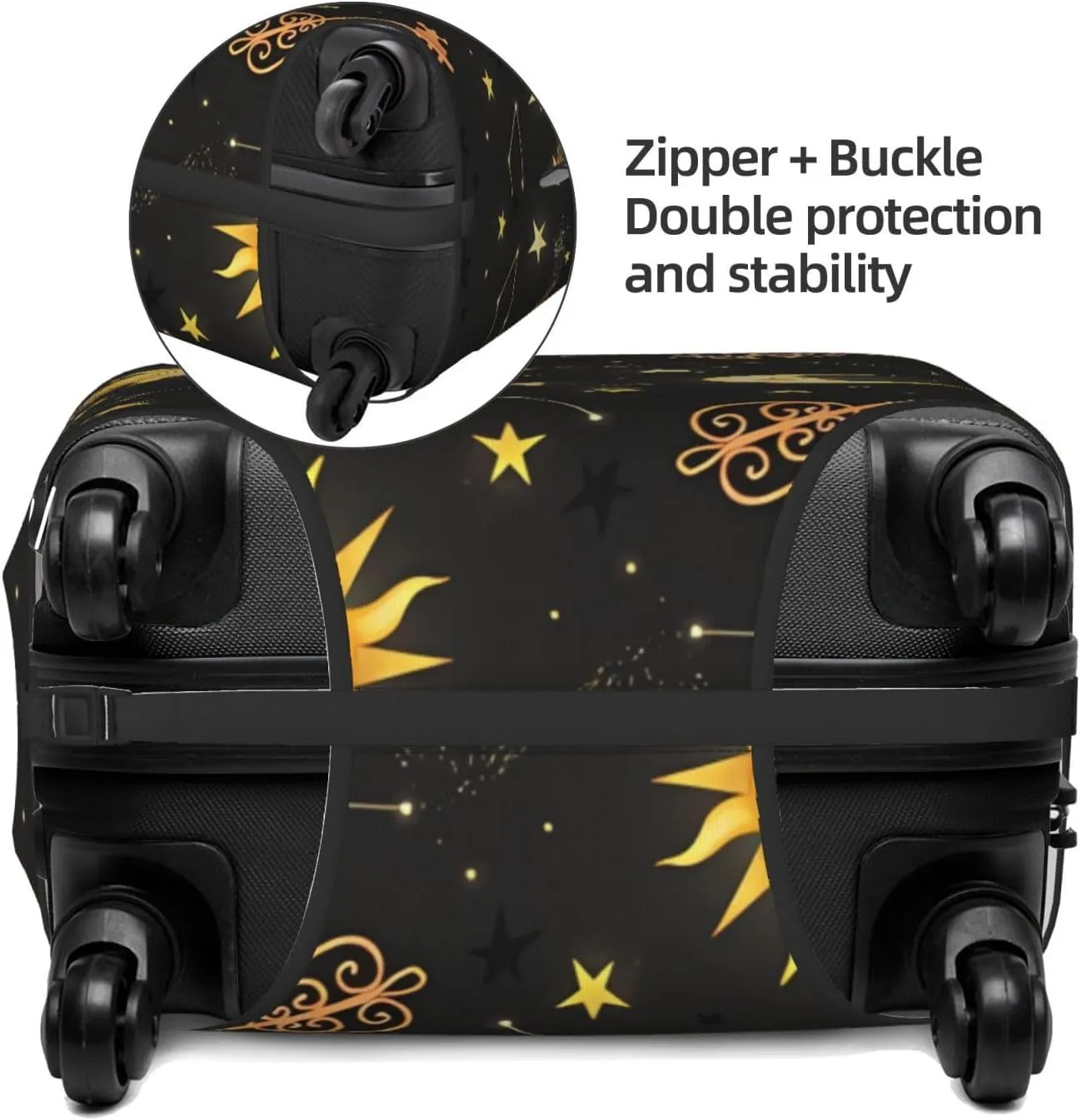 Travel Luggage Cover Suitcase Elastic Washable Stretch Boho Sun Moon Stars Constellations Suitcase Protector Bag,Anti-Scratch Spandex Double-Sided Baggage Covers For Wheeled Suitcase Kid Adult