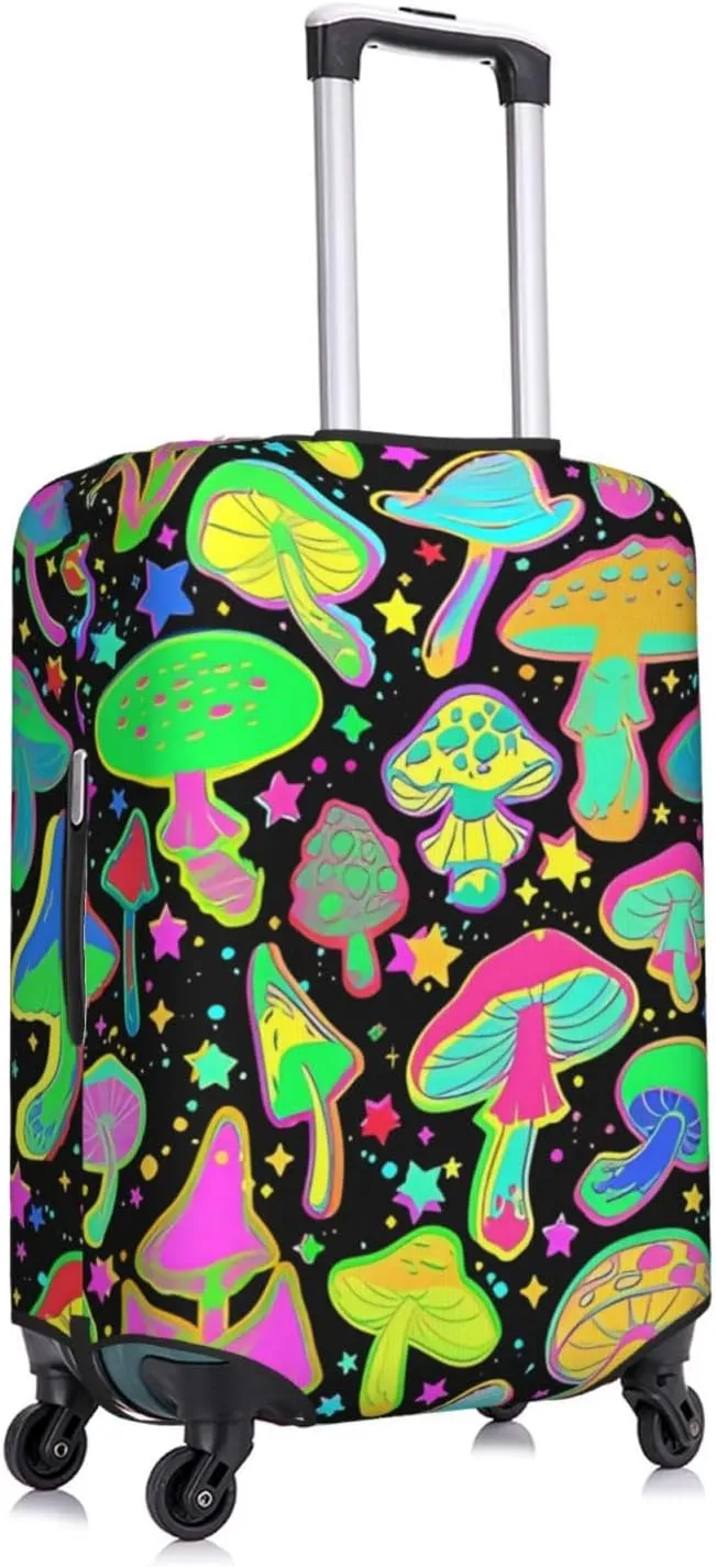 Travel Luggage Cover Suitcase Elastic Washable Stretch Bright Psychedelic Mushrooms Suitcase Protector Bag,Anti-Scratch Spandex Double-Sided Baggage Covers For Wheeled Suitcase Kid Adult