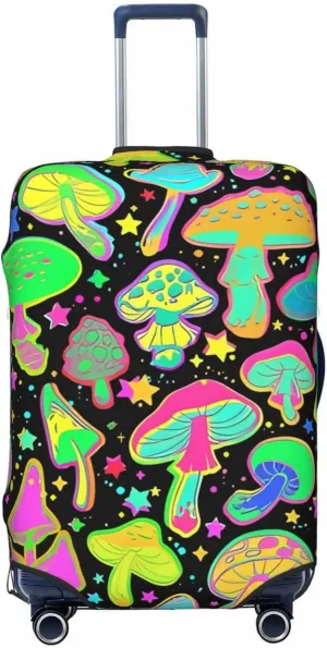 Travel Luggage Cover Suitcase Elastic Washable Stretch Bright Psychedelic Mushrooms Suitcase Protector Bag,Anti-Scratch Spandex Double-Sided Baggage Covers For Wheeled Suitcase Kid Adult