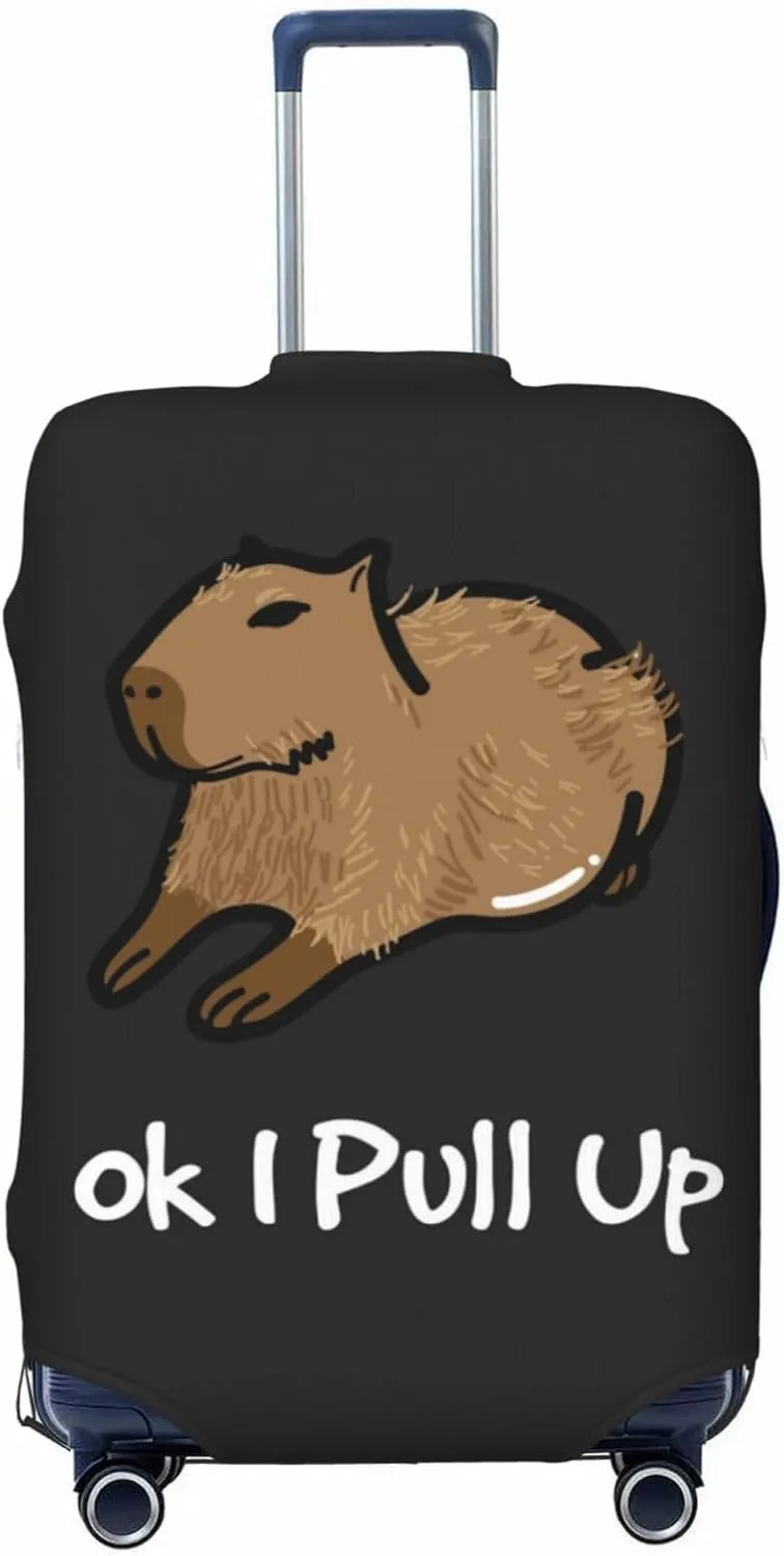 Travel Luggage Cover Suitcase Elastic Washable Stretch Capybara Ok I Pull Up Suitcase Protector Bag,Anti-Scratch Spandex With Zipper Closure Baggage Covers For Wheeled Suitcase Kid Adult