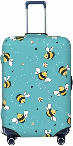 Travel Luggage Cover Suitcase Elastic Washable Stretch Cartoon Doodle Cute Bees Suitcase Protector Bag,Anti-Scratch Spandex Double-Sided Baggage Covers For Wheeled Suitcase Kid Adult