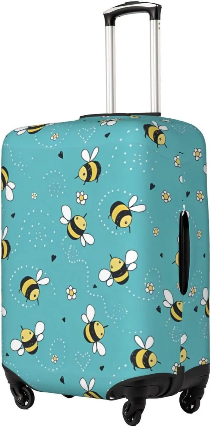 Travel Luggage Cover Suitcase Elastic Washable Stretch Cartoon Doodle Cute Bees Suitcase Protector Bag,Anti-Scratch Spandex Double-Sided Baggage Covers For Wheeled Suitcase Kid Adult