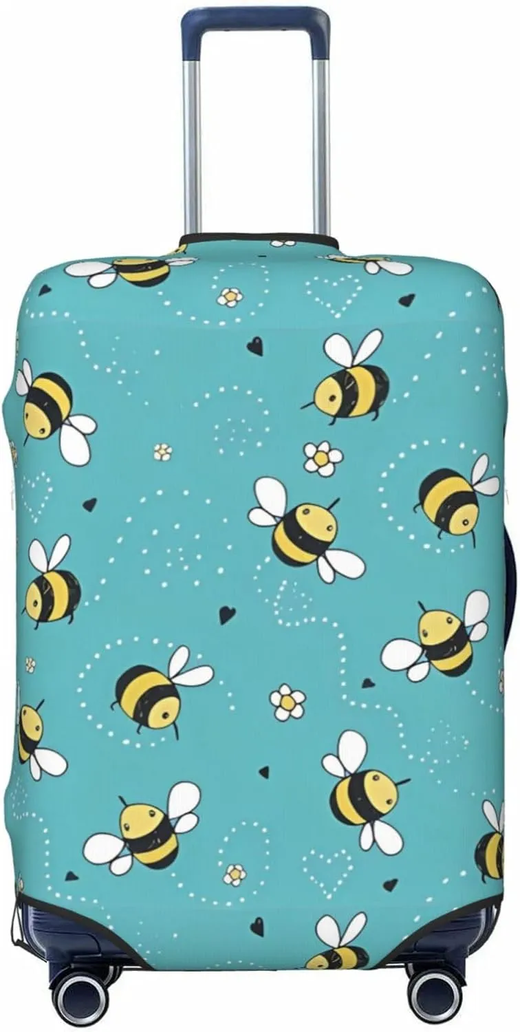 Travel Luggage Cover Suitcase Elastic Washable Stretch Cartoon Doodle Cute Bees Suitcase Protector Bag,Anti-Scratch Spandex Double-Sided Baggage Covers For Wheeled Suitcase Kid Adult