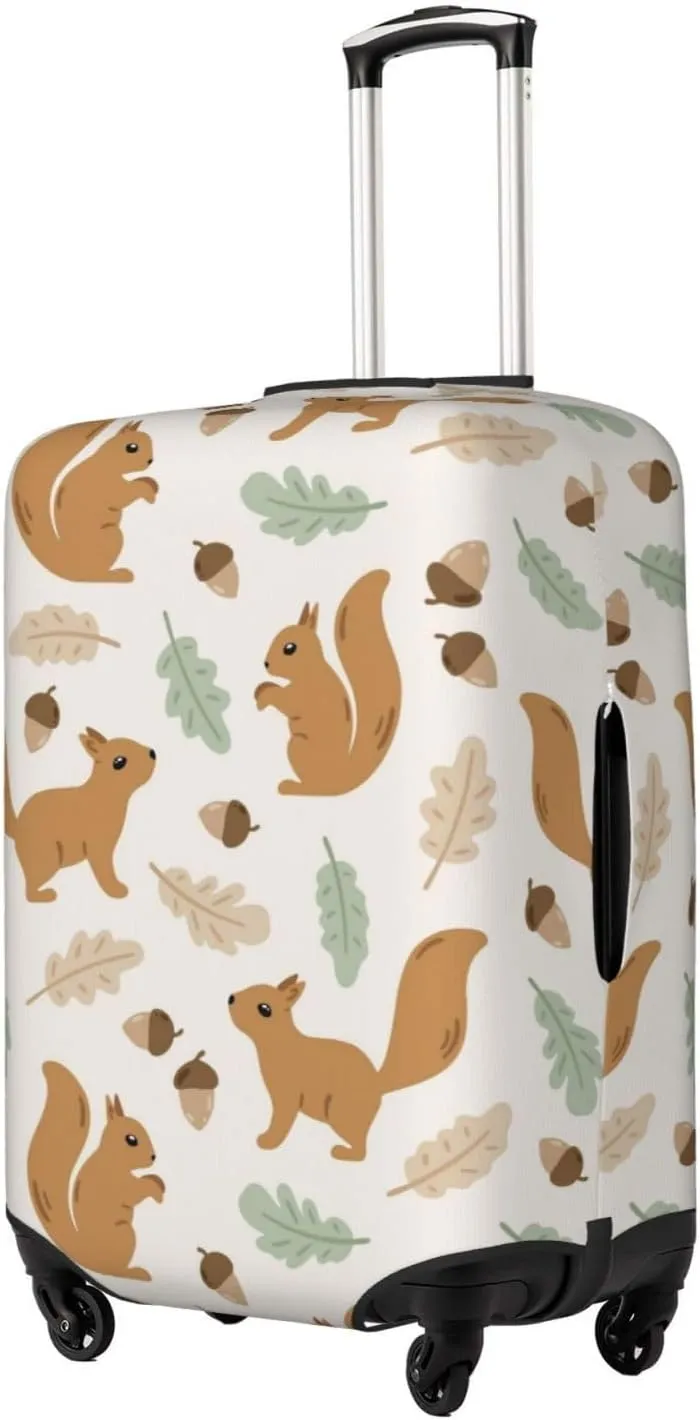 Travel Luggage Cover Suitcase Elastic Washable Stretch Charming Squirrels Acorns Suitcase Protector Bag,Anti-Scratch Spandex With Zipper Closure Baggage Covers,Medium