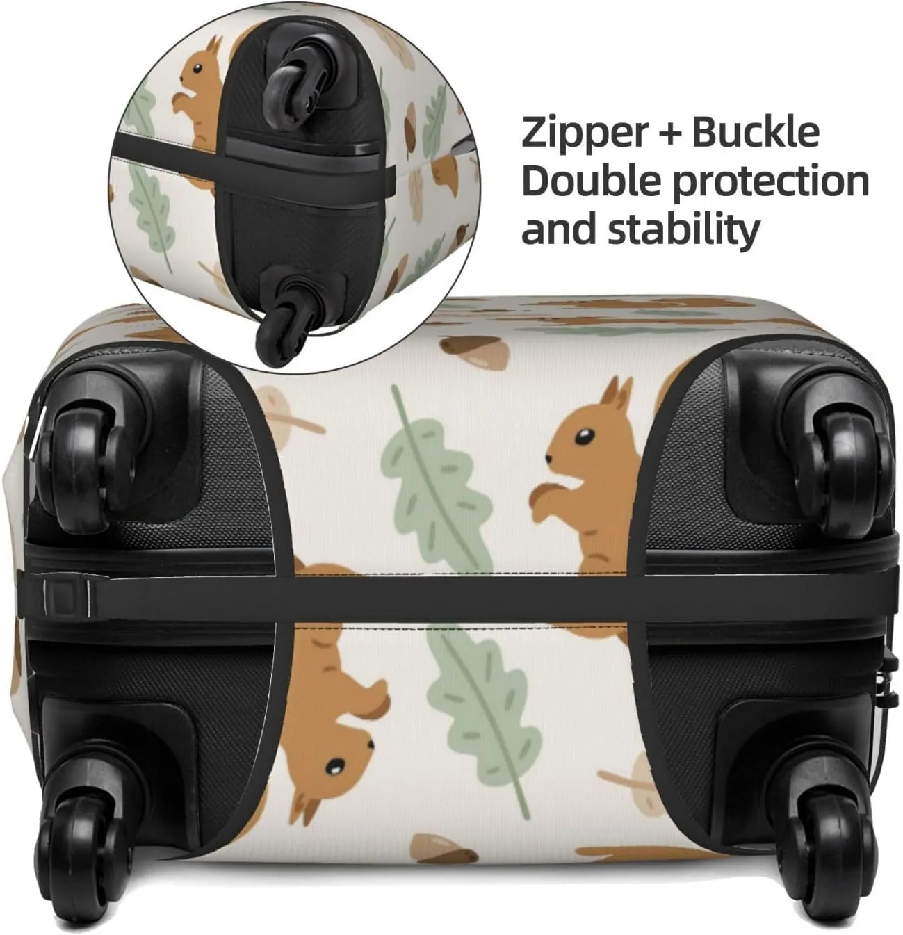 Travel Luggage Cover Suitcase Elastic Washable Stretch Charming Squirrels Acorns Suitcase Protector Bag,Anti-Scratch Spandex With Zipper Closure Baggage Covers,Medium