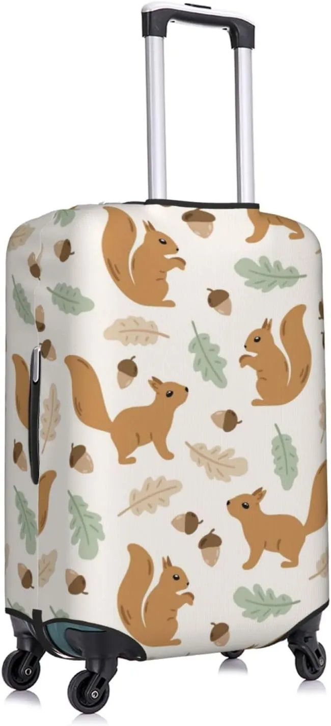 Travel Luggage Cover Suitcase Elastic Washable Stretch Charming Squirrels Acorns Suitcase Protector Bag,Anti-Scratch Spandex With Zipper Closure Baggage Covers,Medium
