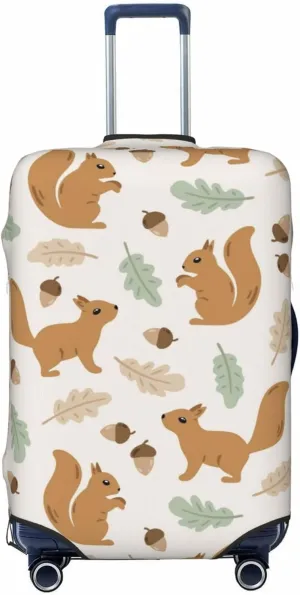 Travel Luggage Cover Suitcase Elastic Washable Stretch Charming Squirrels Acorns Suitcase Protector Bag,Anti-Scratch Spandex With Zipper Closure Baggage Covers,Medium