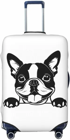 Travel Luggage Cover Suitcase Elastic Washable Stretch Cute Boston Terrier Dog Suitcase Protector Bag,Anti-Scratch Spandex Double-Sided Baggage Covers For Wheeled Suitcase Kid Adult