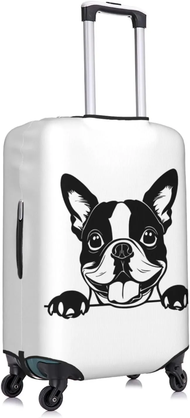 Travel Luggage Cover Suitcase Elastic Washable Stretch Cute Boston Terrier Dog Suitcase Protector Bag,Anti-Scratch Spandex With Zipper Closure Baggage Covers For Wheeled Suitcase Kid Adult