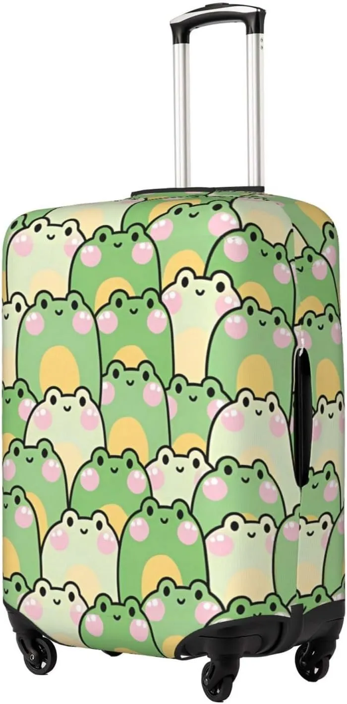 Travel Luggage Cover Suitcase Elastic Washable Stretch Cute Frog Cartoon Suitcase Protector Bag,Anti-Scratch Spandex Double-Sided Baggage Covers For Wheeled Suitcase Kid Adult