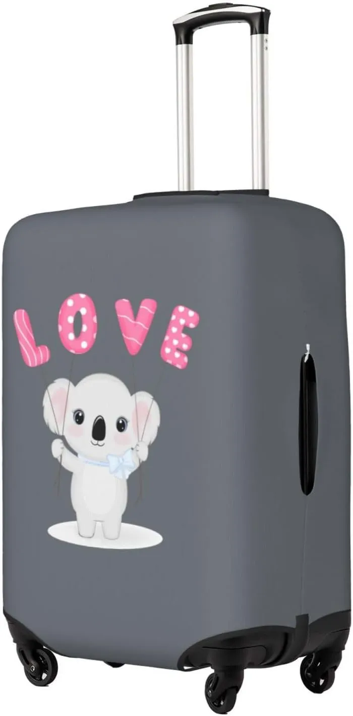 Travel Luggage Cover Suitcase Elastic Washable Stretch Cute Koala Holding Love Balloon Grey Suitcase Protector Bag,Anti-Scratch Spandex With Zipper Closure Baggage Covers,Large