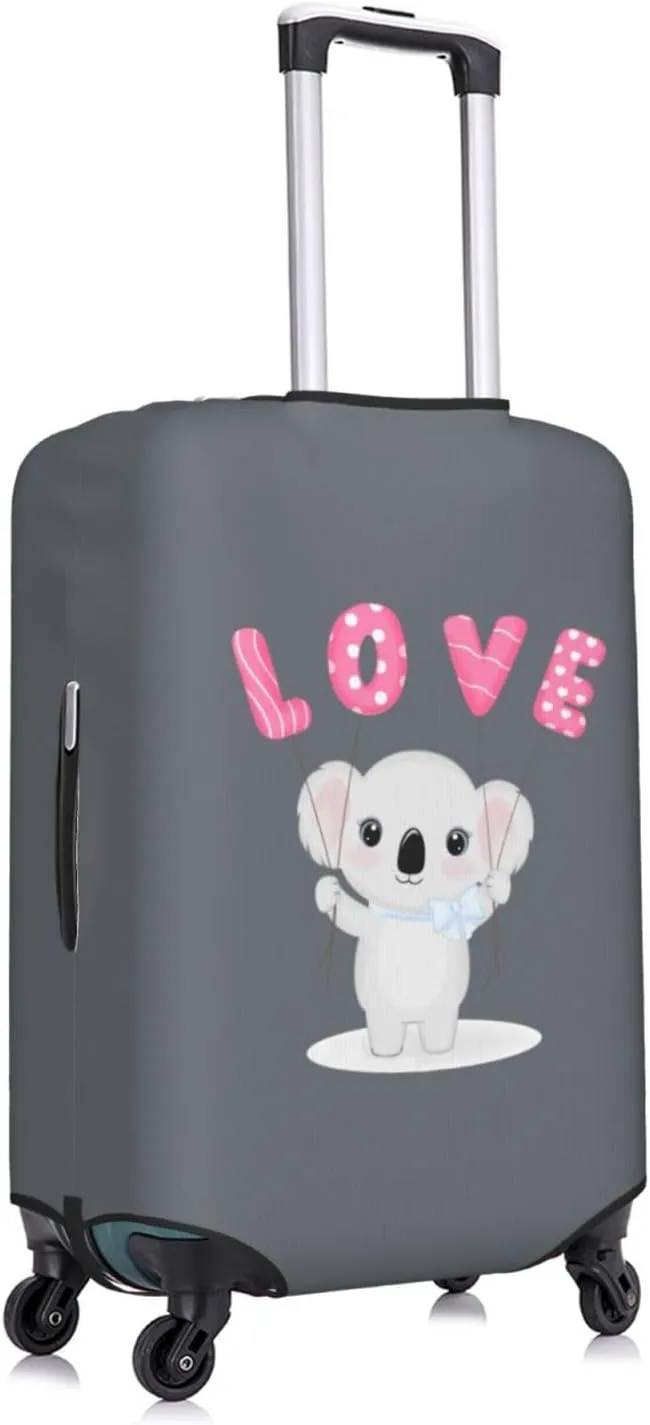 Travel Luggage Cover Suitcase Elastic Washable Stretch Cute Koala Holding Love Balloon Grey Suitcase Protector Bag,Anti-Scratch Spandex With Zipper Closure Baggage Covers,Large