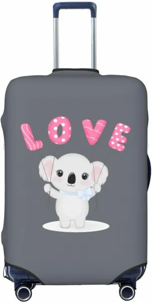 Travel Luggage Cover Suitcase Elastic Washable Stretch Cute Koala Holding Love Balloon Grey Suitcase Protector Bag,Anti-Scratch Spandex With Zipper Closure Baggage Covers,Large