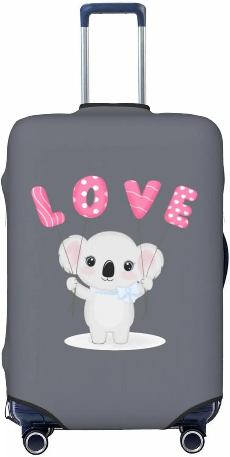 Travel Luggage Cover Suitcase Elastic Washable Stretch Cute Koala Holding Love Balloon Grey Suitcase Protector Bag,Anti-Scratch Spandex With Zipper Closure Baggage Covers,Large