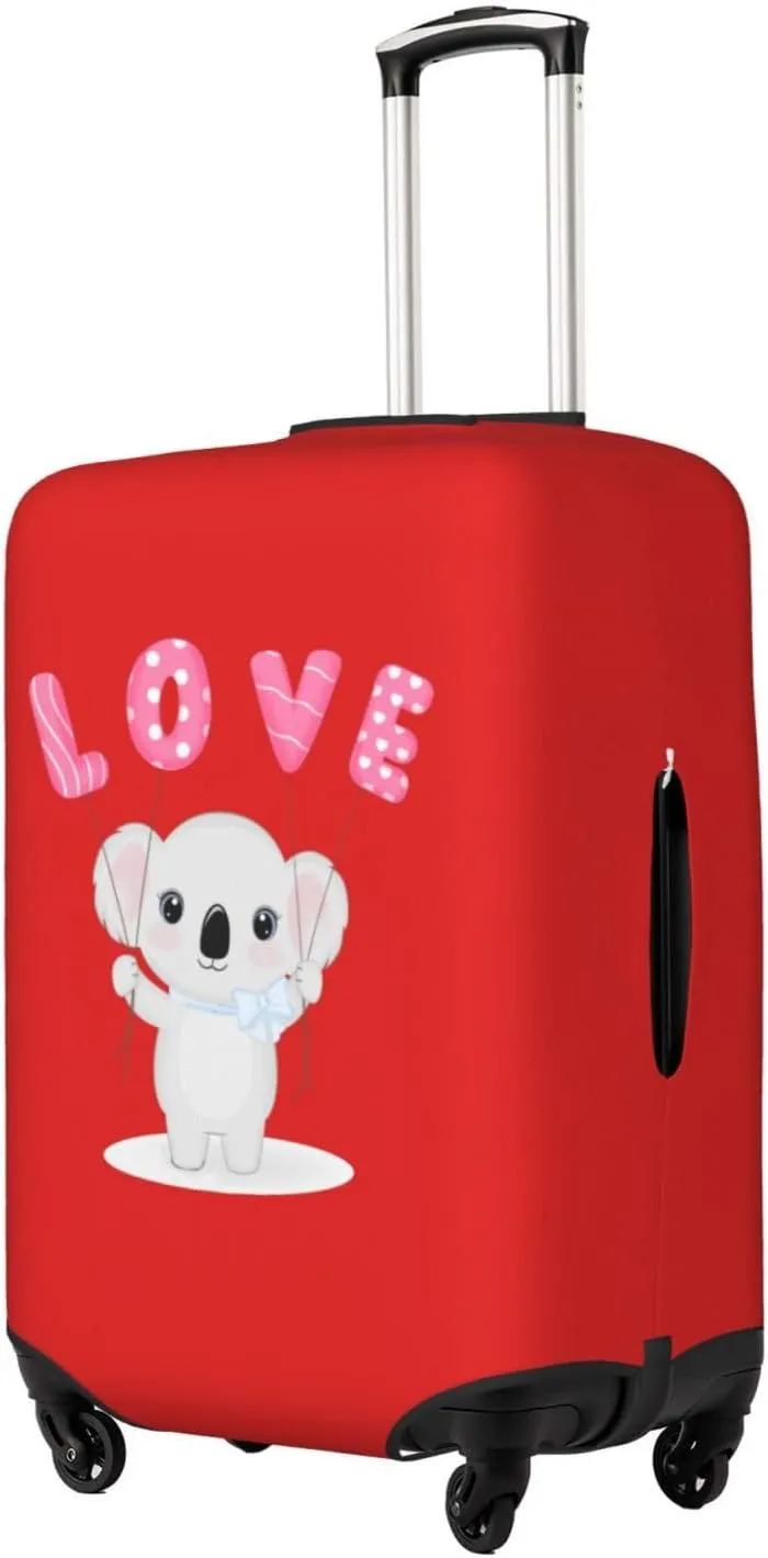 Travel Luggage Cover Suitcase Elastic Washable Stretch Cute Koala Holding Love Balloon Red Suitcase Protector Bag,Anti-Scratch Spandex Double-Sided Baggage Covers For Wheeled Suitcase Kid Adult,Large