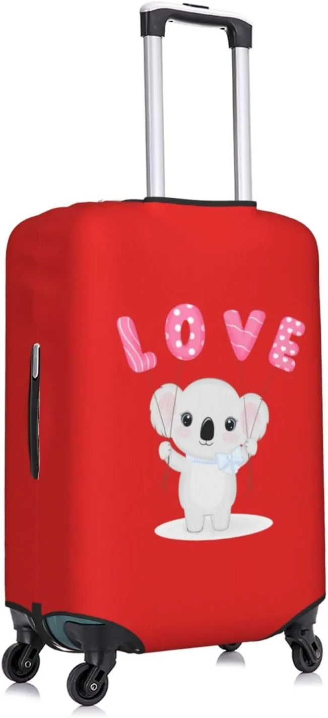 Travel Luggage Cover Suitcase Elastic Washable Stretch Cute Koala Holding Love Balloon Red Suitcase Protector Bag,Anti-Scratch Spandex Double-Sided Baggage Covers For Wheeled Suitcase Kid Adult,Large
