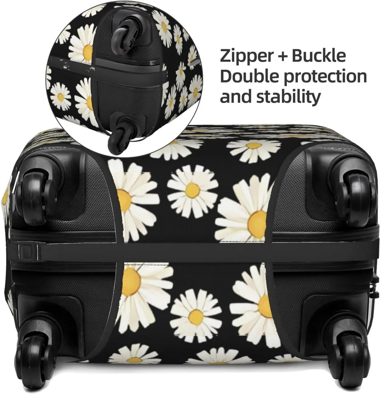 Travel Luggage Cover Suitcase Elastic Washable Stretch Daisy Floral Suitcase Protector Bag,Anti-Scratch Dust-Proof Double-Sided Baggage Covers For Wheeled Suitcase Kid Adult