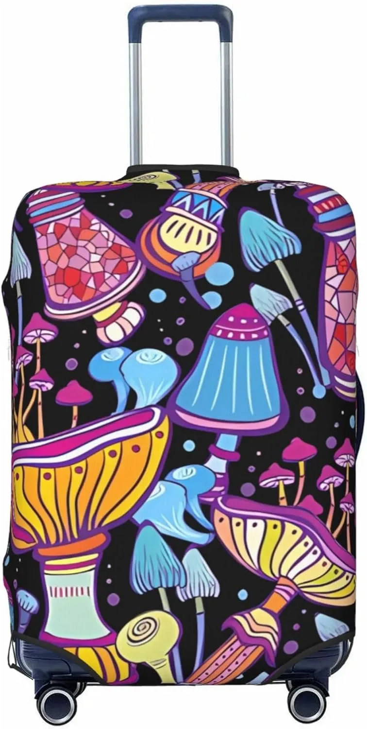 Travel Luggage Cover Suitcase Elastic Washable Stretch Doodle Mushrooms Suitcase Protector Bag,Anti-Scratch Dust-Proof Double-Sided Baggage Covers For Wheeled Suitcase Kid Adult