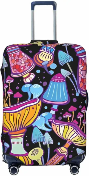 Travel Luggage Cover Suitcase Elastic Washable Stretch Doodle Mushrooms Suitcase Protector Bag,Anti-Scratch Dust-Proof Double-Sided Baggage Covers For Wheeled Suitcase Kid Adult