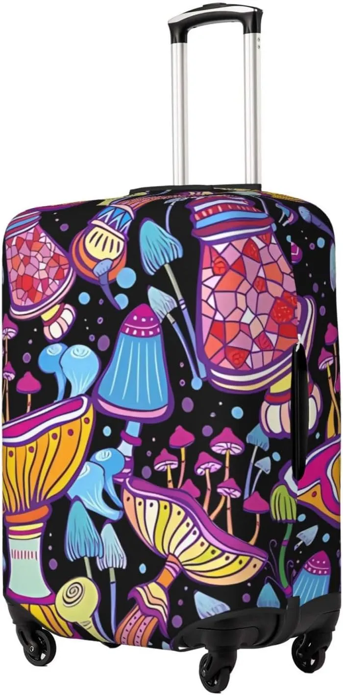 Travel Luggage Cover Suitcase Elastic Washable Stretch Doodle Mushrooms Suitcase Protector Bag,Anti-Scratch Dust-Proof Double-Sided Baggage Covers For Wheeled Suitcase Kid Adult